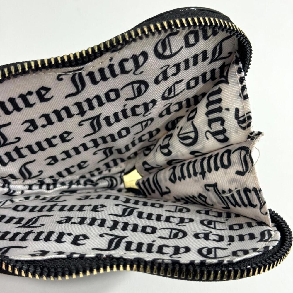 Juicy Couture Black Patent Faux Leather Zip Around Heart Shaped Coin Purse - Picture 7 of 7